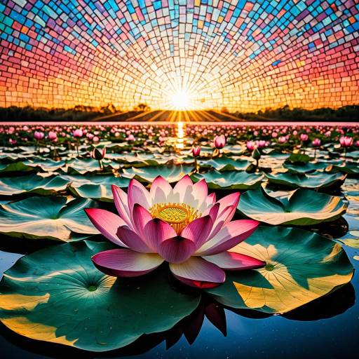 Lotus Flower at Sunset with Mosaic Sky