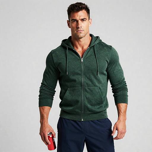 Serious Man in Green Hoodie Holding Can