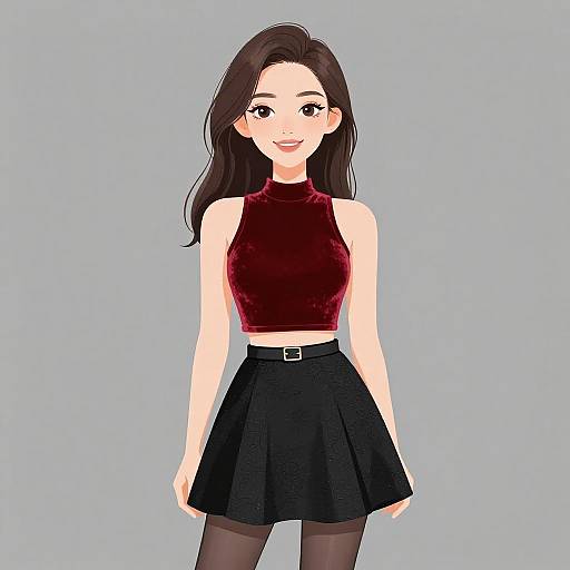 Chic Woman in Velvet Crop Top