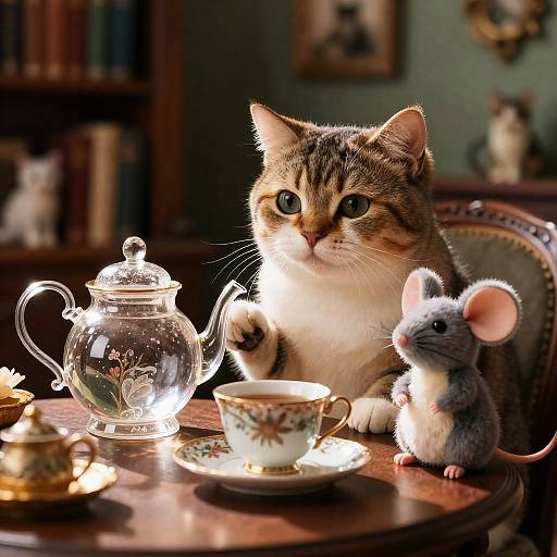 Whimsical Cat's Enchanting Tea Time