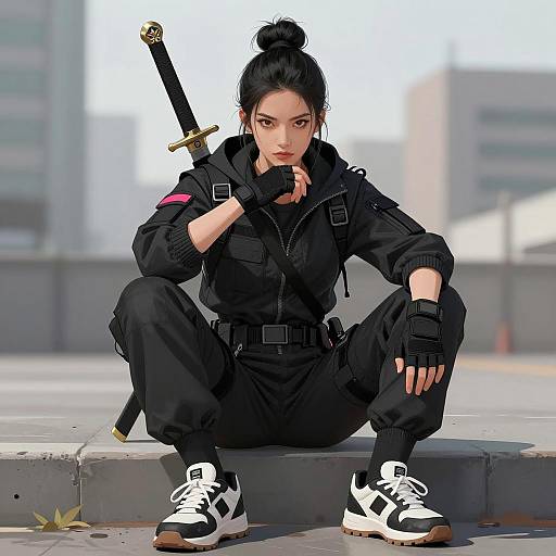 Female Urban Tactical Fighter with Sword