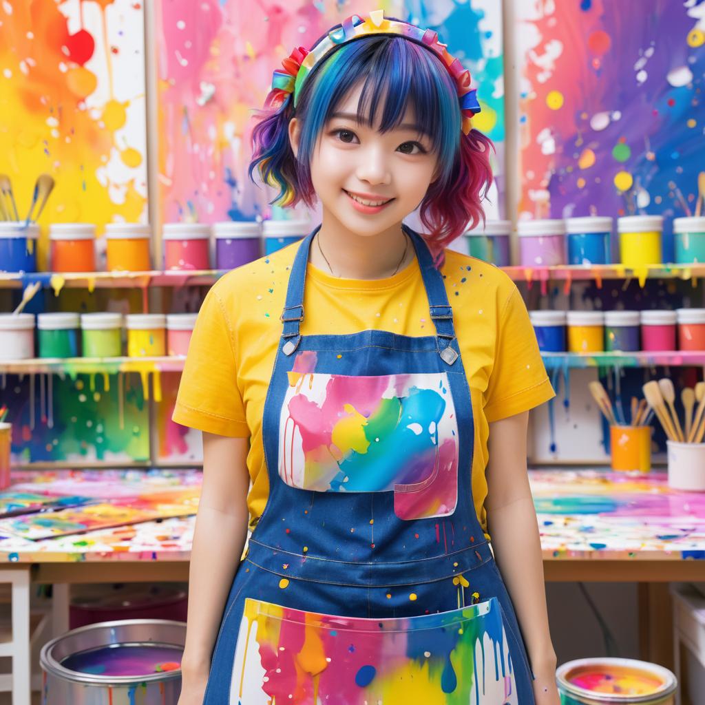 Vibrant Young Artist in Colorful Studio