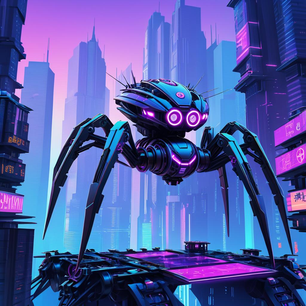 Mechanical Spider in Cyberpunk City