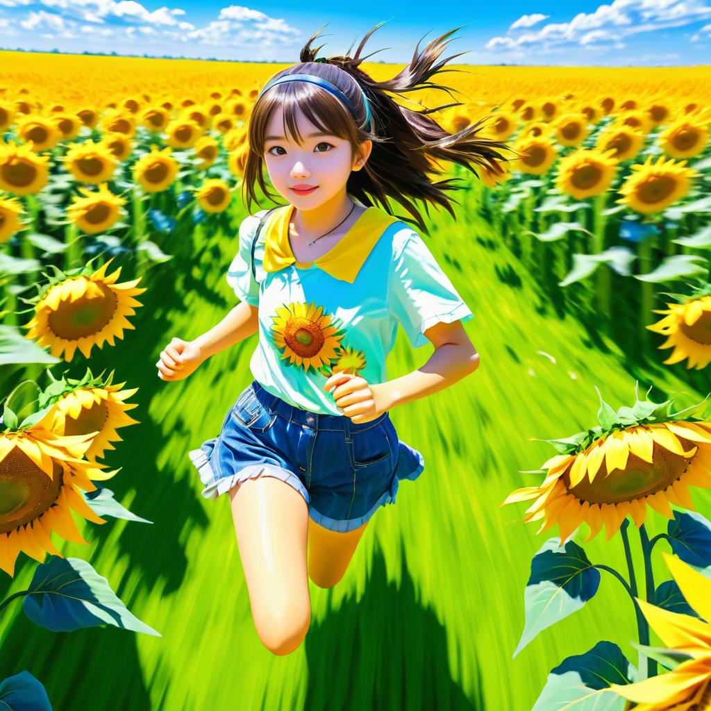 Anime Girl Running Through Sunflower Field