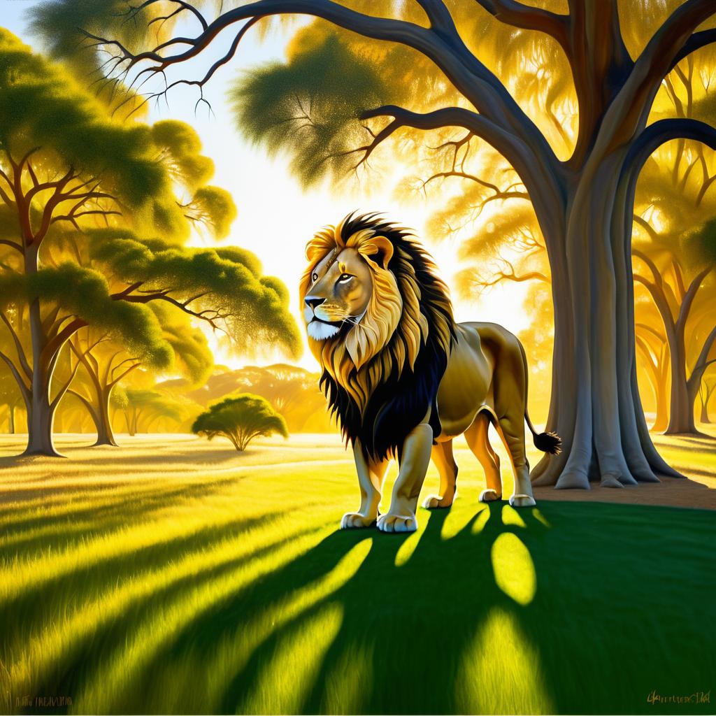 Regal Lion in Sunlit Savannah