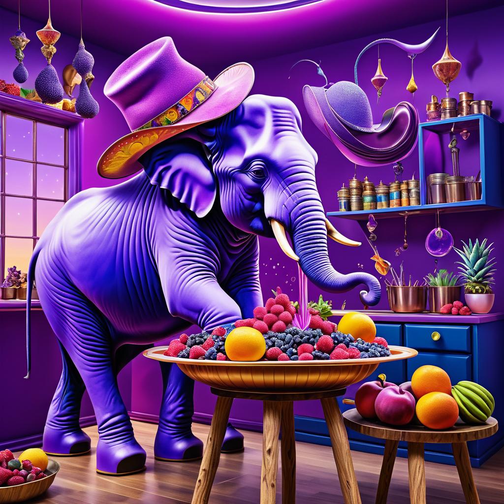 Whimsical Surrealism: Purple Elephant Adventure