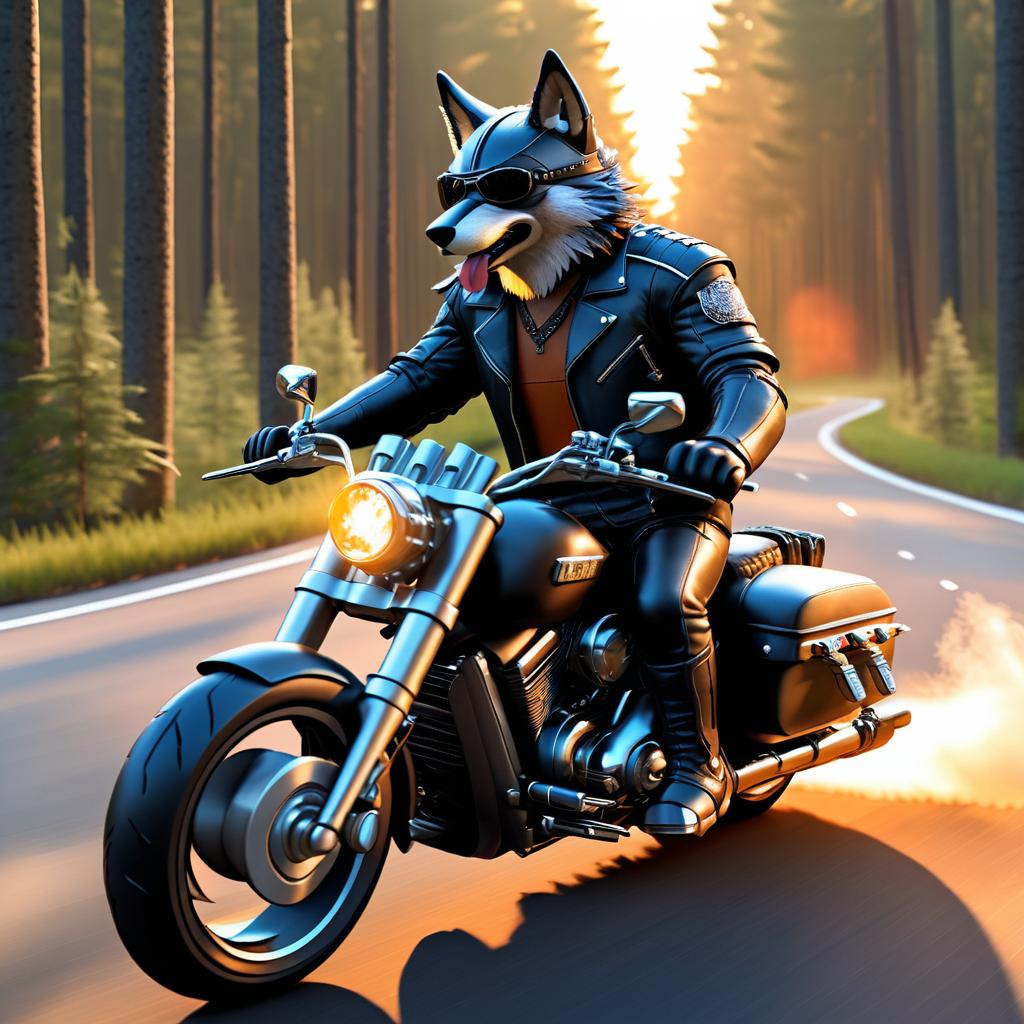 Hyperrealistic Biker Wolf Riding Adventure