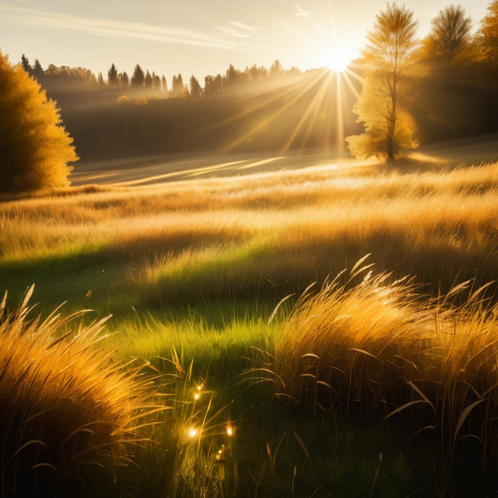 Tranquil Autumn Meadow with Sun Rays