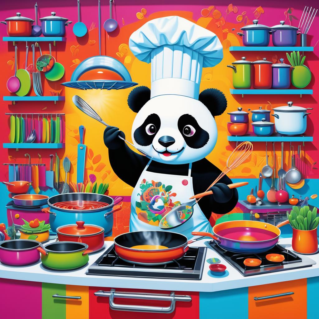 Whimsical Panda Chef in Colorful Kitchen