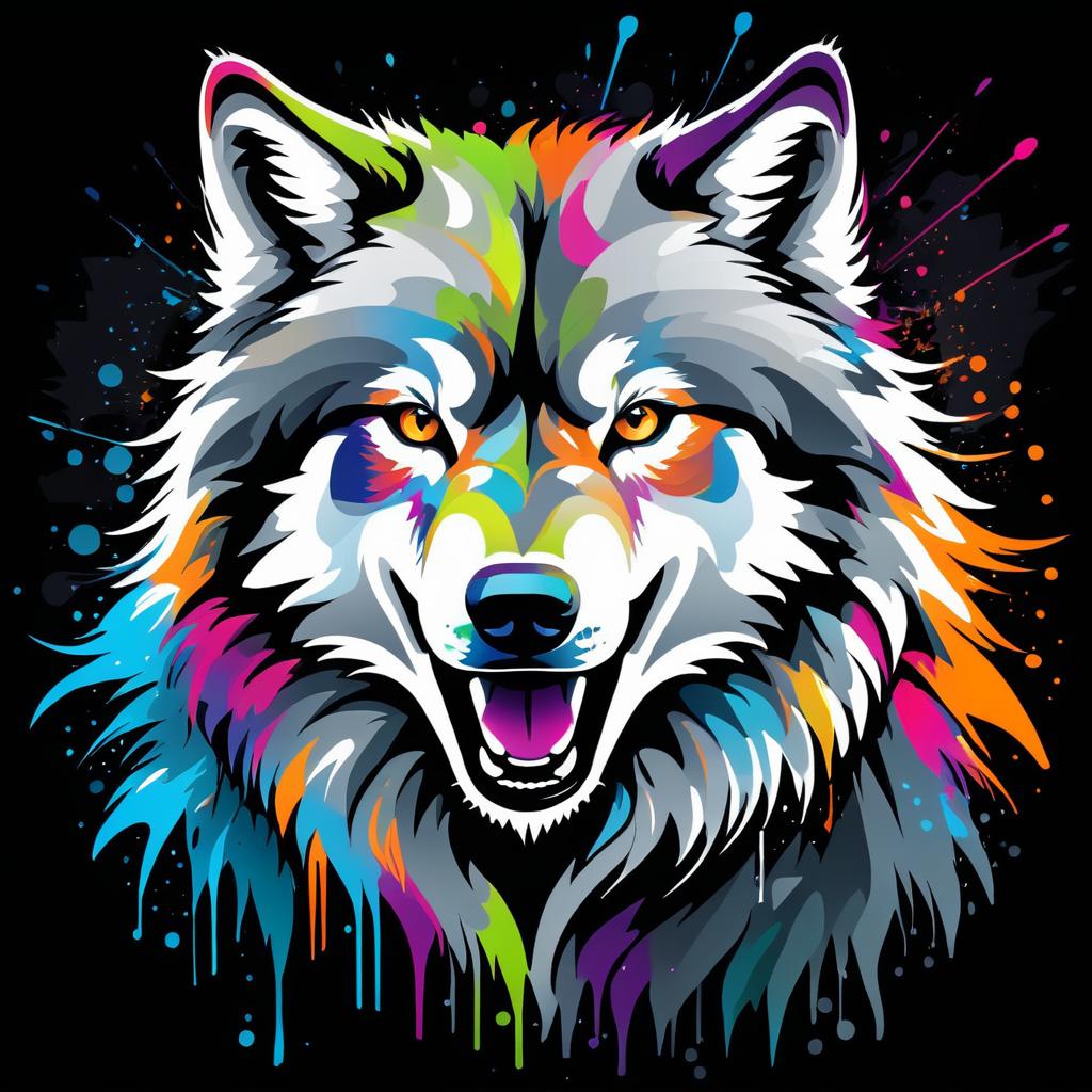 Vibrant Wolf Graffiti T-Shirt Design