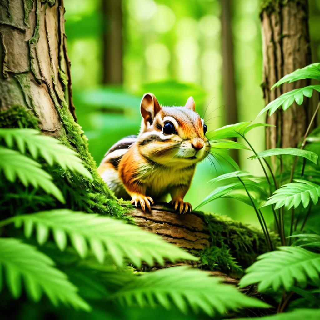 Curious Chipmunk in a Lush Forest