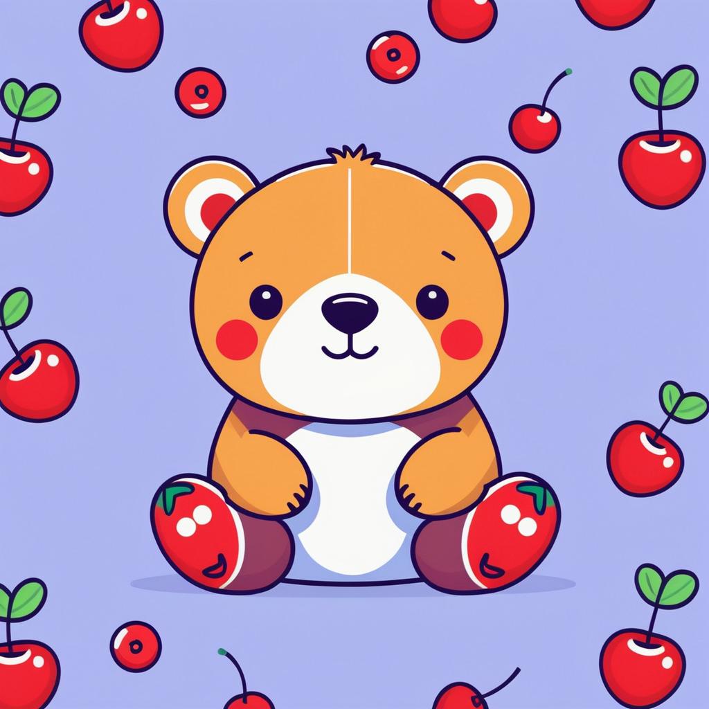 Kawaii Bear with Cherries in Geometry