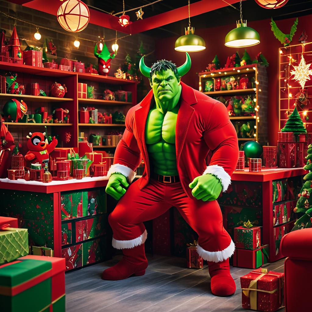 Hulk as Holiday Satan in North Pole