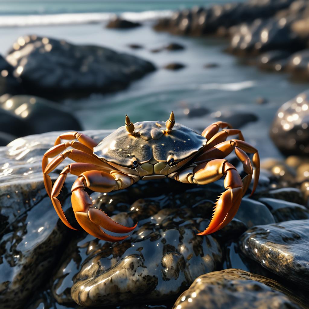 Hyper-Realistic Crab on Rocky Shore