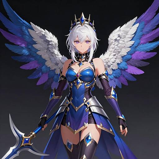 Epic Anime Warrior with Colorful Wings