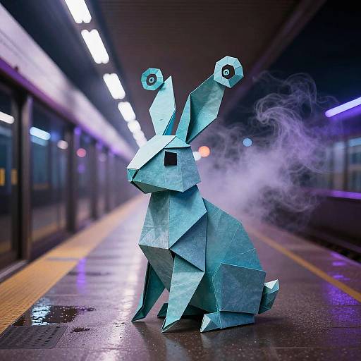 Surreal Origami Turquoise Rabbit