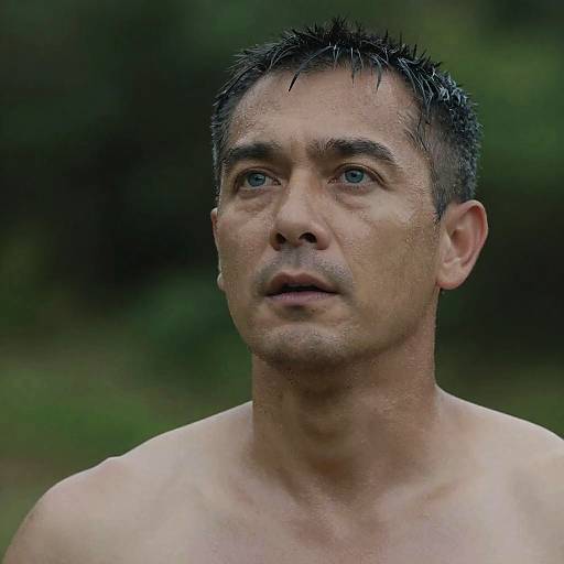 Intense Close-Up of a Sweaty Man