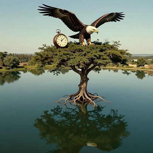 Surreal Lake with Upside-Down Tree