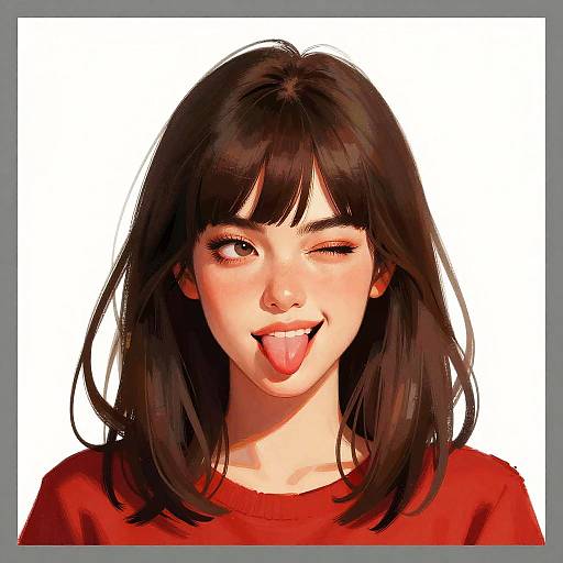 Playful Cartoon Woman with Red Top