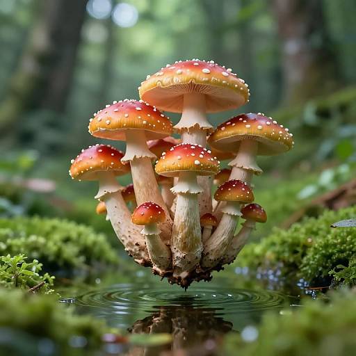 Whimsical Floating Agaric Mushrooms