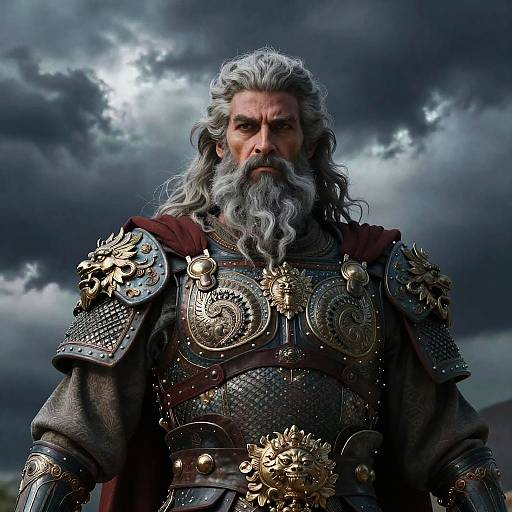 Majestic Mythical Deity in Stormy Skies