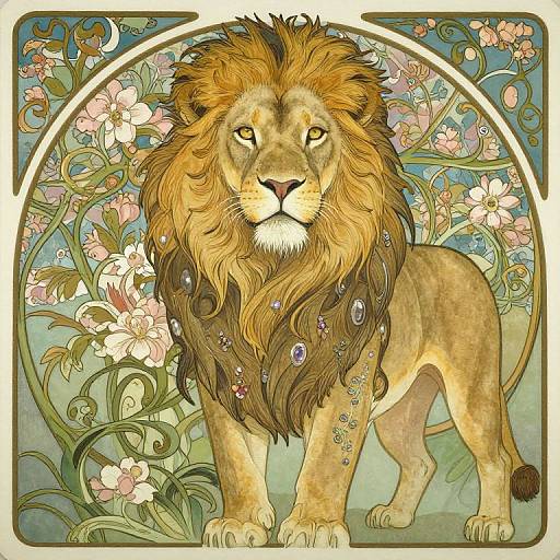 Art Nouveau Lion in Mystical Garden