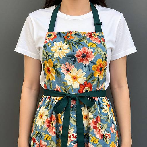 Vibrant Floral Apron with Tiered Skirt