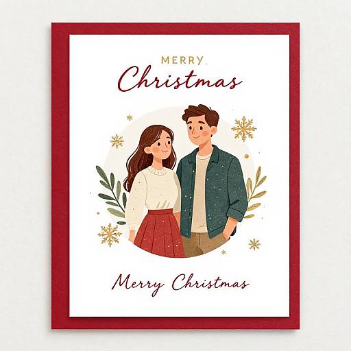 Digital illustration of a brown-haired couple in festive attire, 