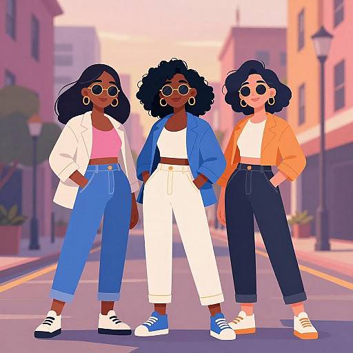 Confident Women in Colorful Sunset City