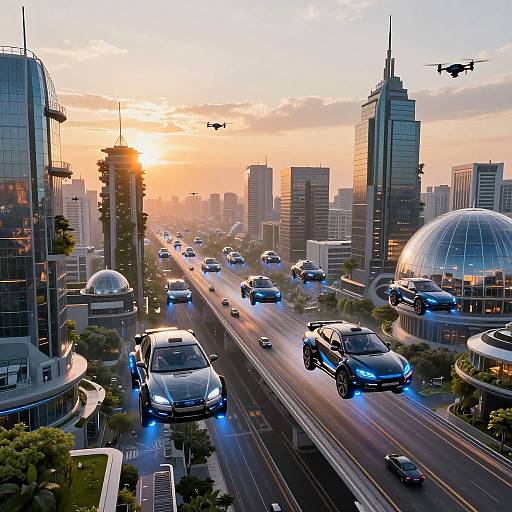 Futuristic Flying Cars Over Metropolis