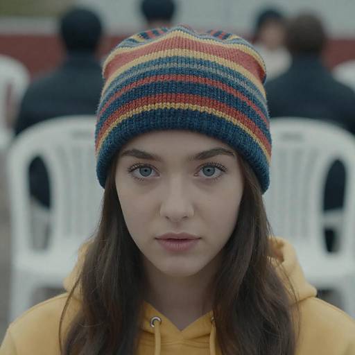 Young Woman in Striped Knit Hat