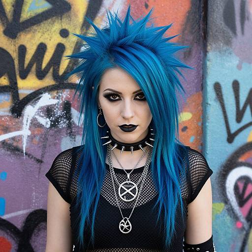 Edgy Punk Woman with Blue Spikes