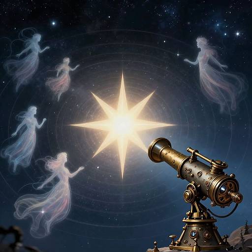 Steampunk Telescope and Celestial Spirits
