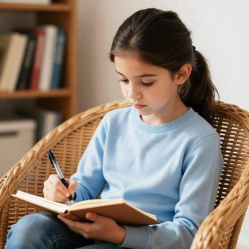 Thoughtful Girl Writing in a Cozy Setting