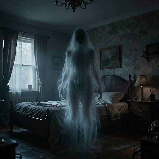 Ethereal Shadow in Haunted Bedroom