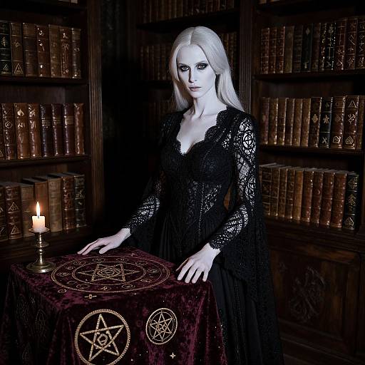 Mysterious Occult Lady in Ancient Library