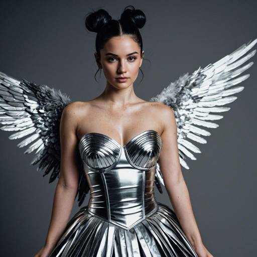 Elegant Metallic Dance Costume with Wings