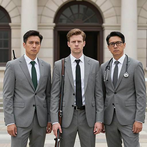Three Serious Men in Suits Outdoors