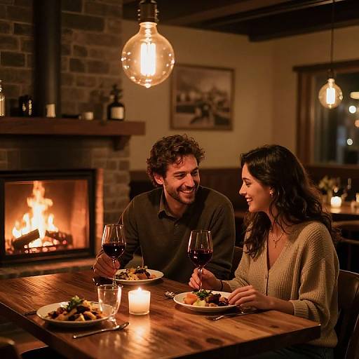 Cozy Couples Evening by Fireplace