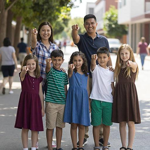 Joyful Family Moment on a Sunny Street