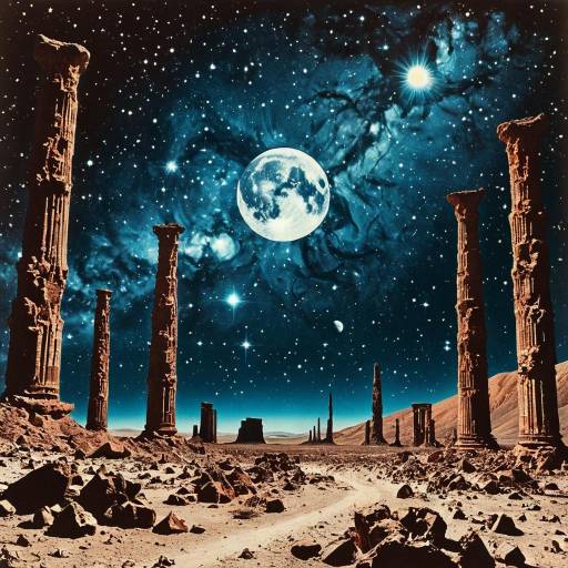 Surreal Cosmic Landscape with Ancient Pillars