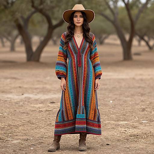 Boho Folk Dress Woman in Nature