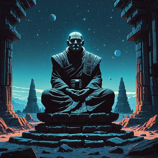 Ancient Stone Golem Monk Meditating in Space