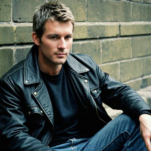 Stylish Man in Leather Jacket Sitting Outdoors