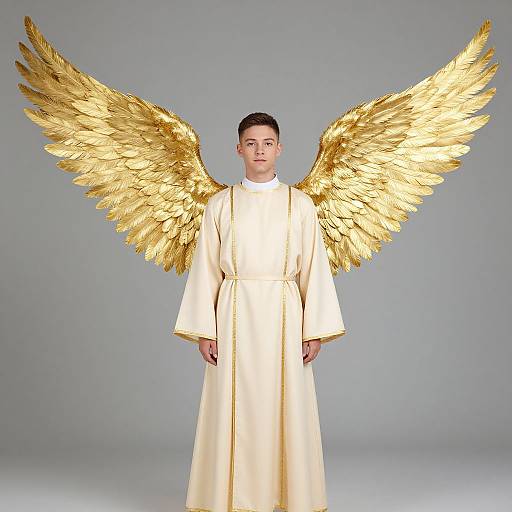 Male Angel with Golden Feathered Wings