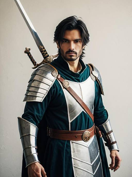 Man in Realistic Sword Man Cosplay Costume