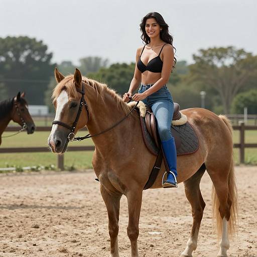 Woman Riding Horse in Sandy Arena
