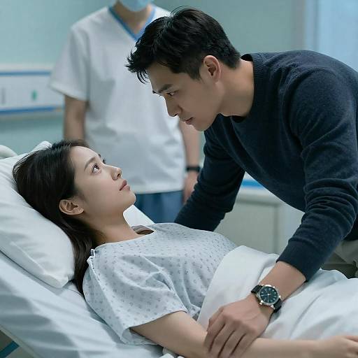 Blue-Tinted Hospital Bedside Intimate Moment