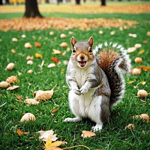 Smiling Squirrel in Autumn Park