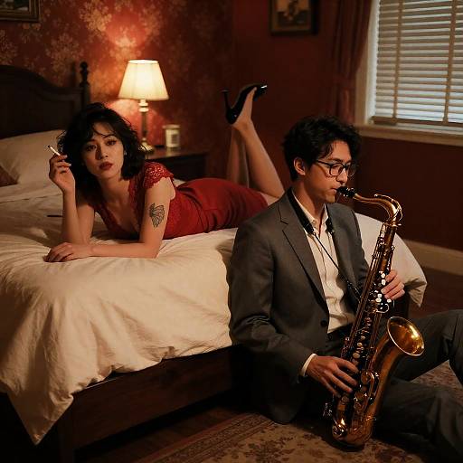 Intimate Retro Bedroom Musical Scene